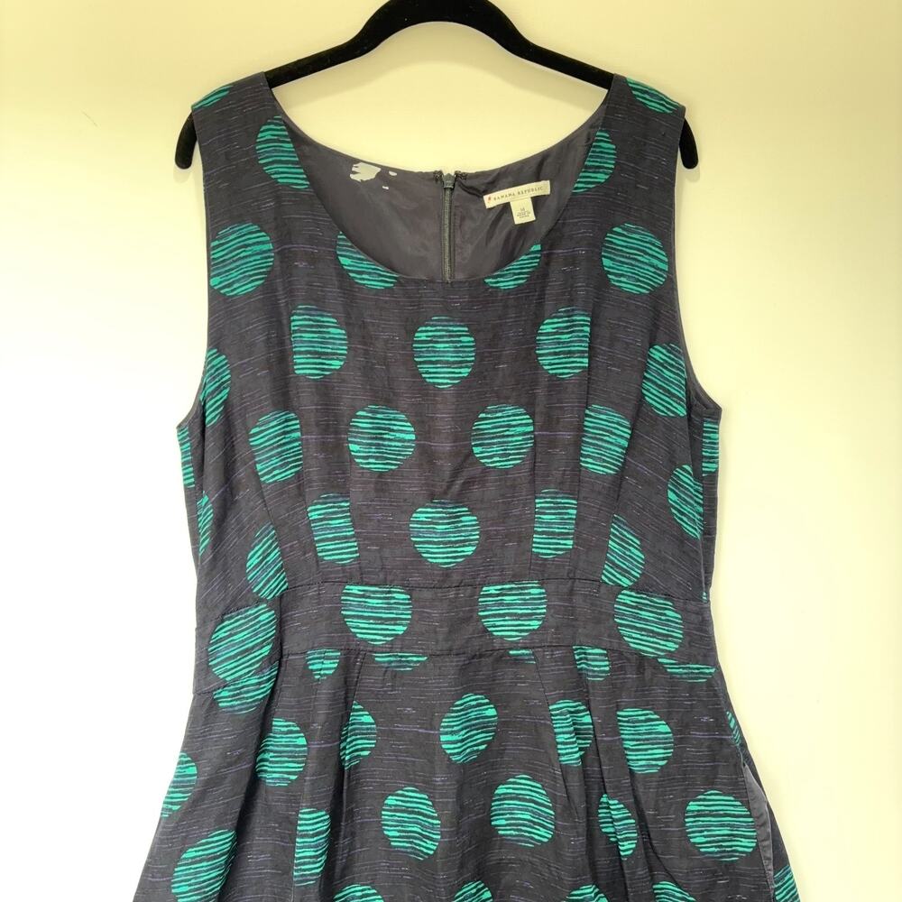 Banana Republic Polka Dot Linen Blend Dress Blue Green Sleeveless Womens 14 - Picture 2 of 15